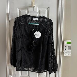 Line & Dot Black Crochet Blouse